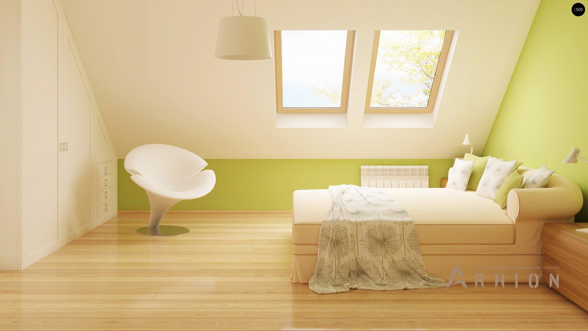 11. Проект одноэтажного дома в европейском стиле с двускатной кровлей, Z40 os, площадью - 142 кв c мансардой